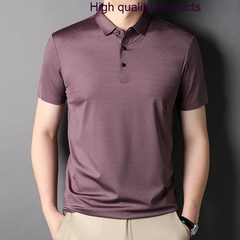 

Luxury Mens Short Sleeve Seamless Geometric Thin Male Polo Shirts Summer Simple Casual Man Tees 3XL