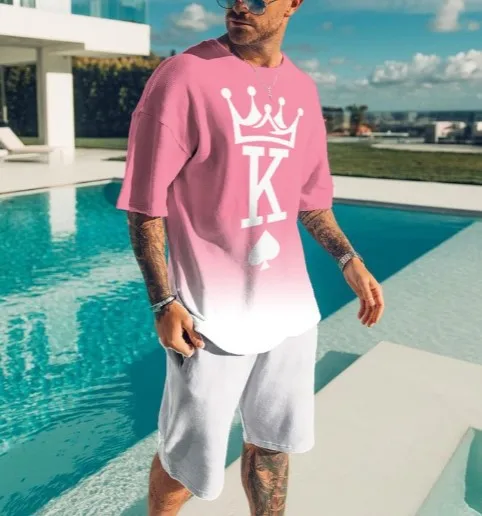 Fashion Sportswear TrackSuit Set Men King 3D Printed Clothes Oversized Sport T Shirt+Shorts Jogging Set Male 2 Piece Sets