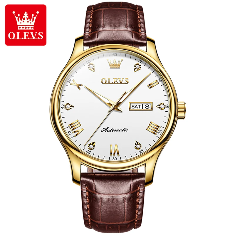 OLEVS Mens Watches Top Brand Luxury Gold Plated Case Mechanical Watch Fashion Men Watch Luminous 30M Waterproof Clock Reloj 9932 enlarge