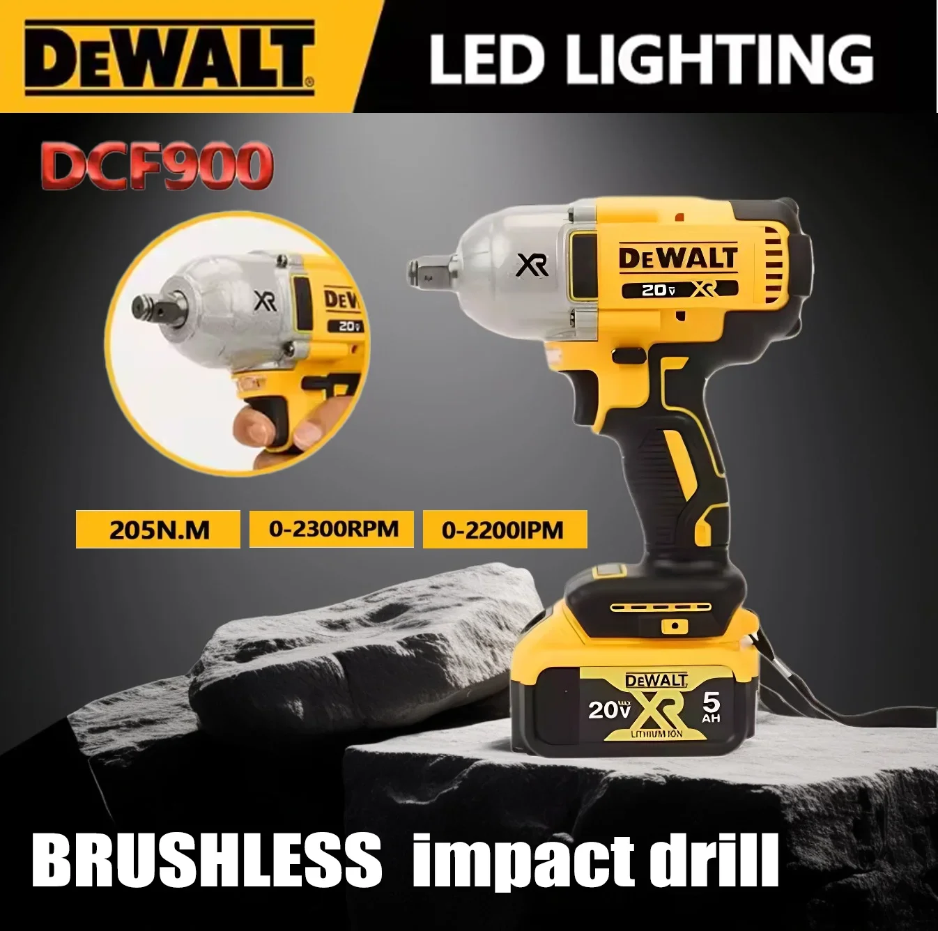 Фото Новый комплект бесщеточных беспроводных ударных гайковертов DEWALT DCF9001/2 дюйма с высоким крутящим моментом и сверхдлинное зарядное устройство для электроинструмента DEWAL 20 В №1