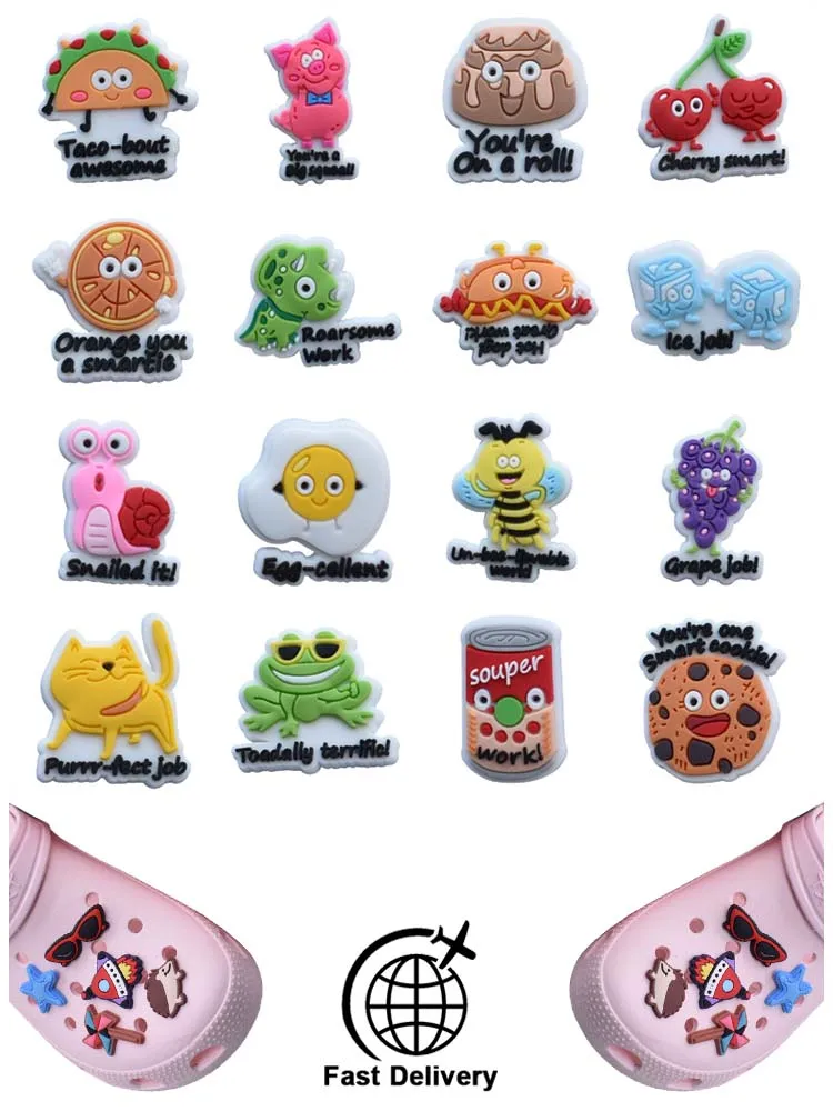 

1Pcs PVC Food Phrase for Croc Charm Shoes Accessories Badge Women Clogs Buckle Kids Pins Decoration Jeans Wristbands Wholesale