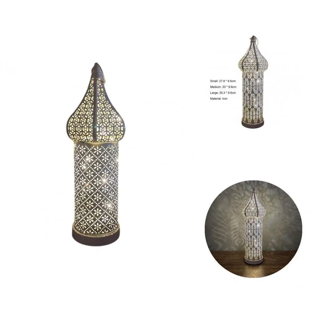 

Iron Modern Vintage Flickering LED Lantern White Night Light Floral Pattern Household Supplies