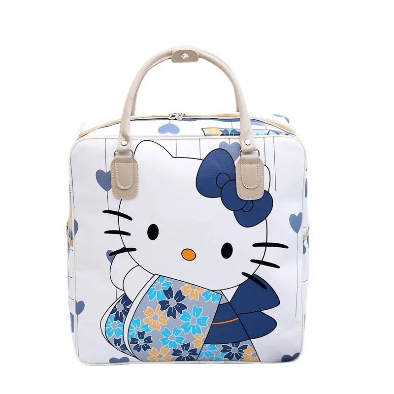 

New Fashion Hello Kitty cartoon printing travel bag woman portable PU large capacity bag short trip student luggage bag