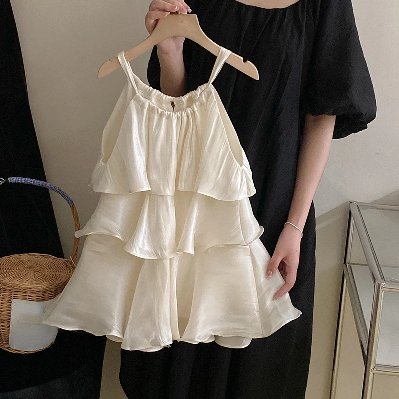 

Summer Girls Dress Solid Sleeveless Princess Dresses 2023 New Children Costumes Kids Vestidos Sweet Girls Cake Dress