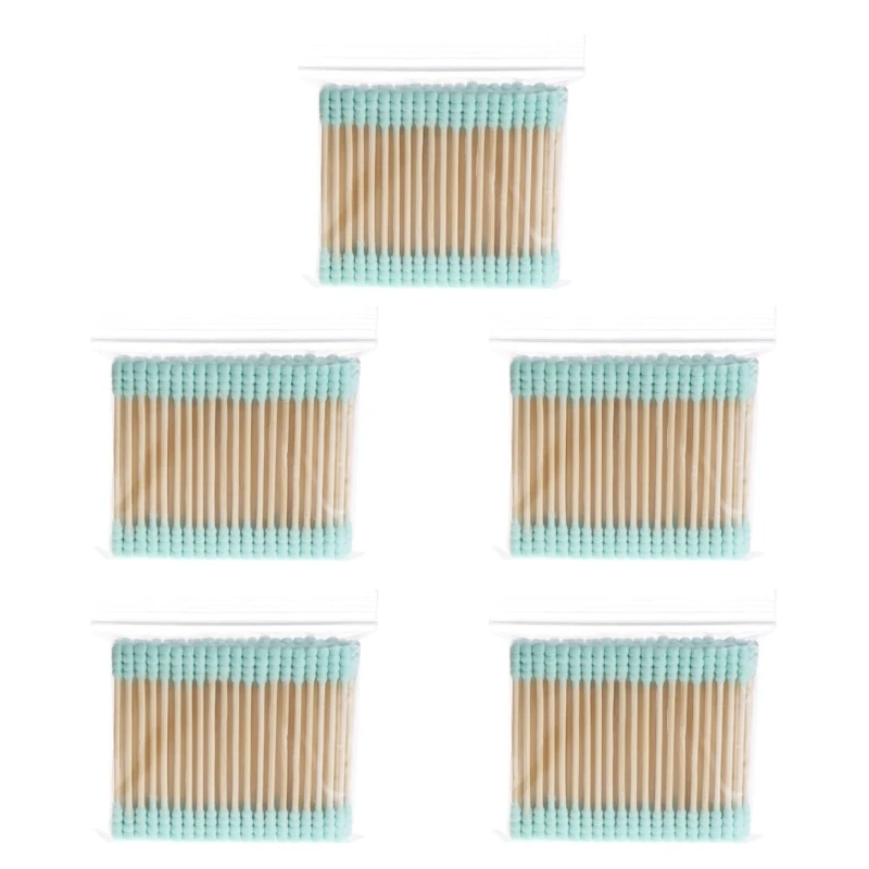 500Pcs Disposable Green Double-Head Cotton Swab Buds Tip Wood Stick Cosmetic Nose Ear Cleaning Makeup Tools