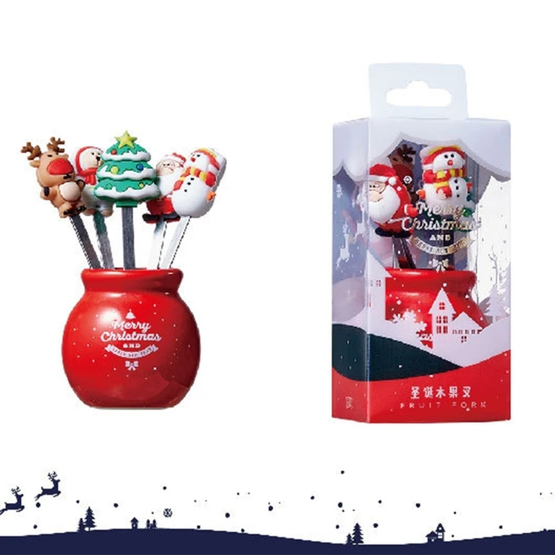 

5 шт. рождественские вилки для фруктов с держателем из нержавеющей стали