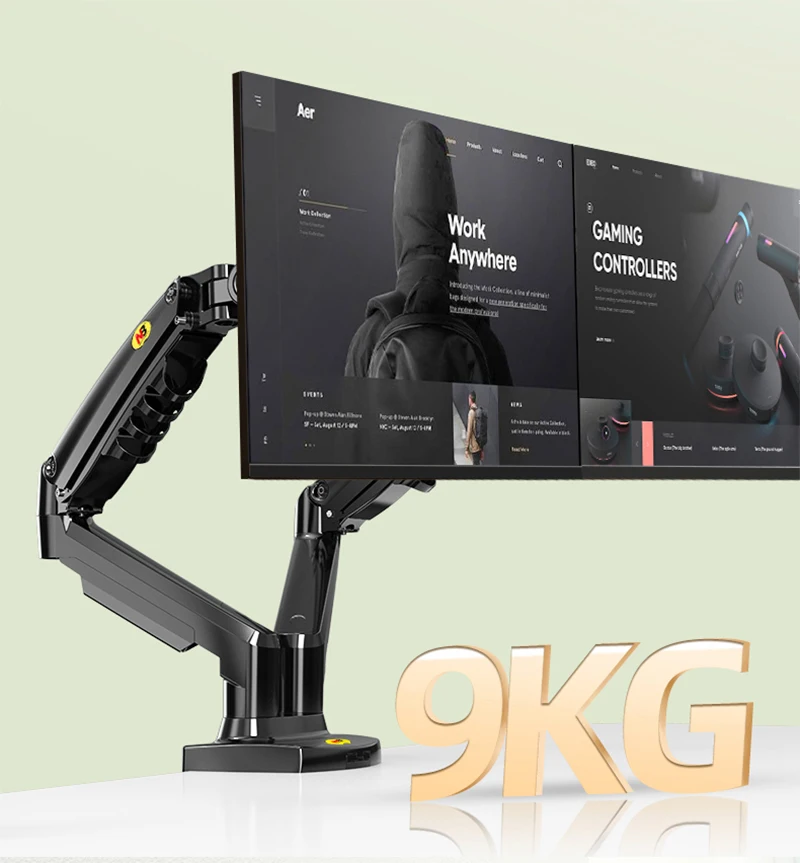 2021 new nb f160 gas spring 360 degree desktop 17 27 dual monitor holder arm with usb3 0 monitor mount bracket load 2 9kg each free global shipping