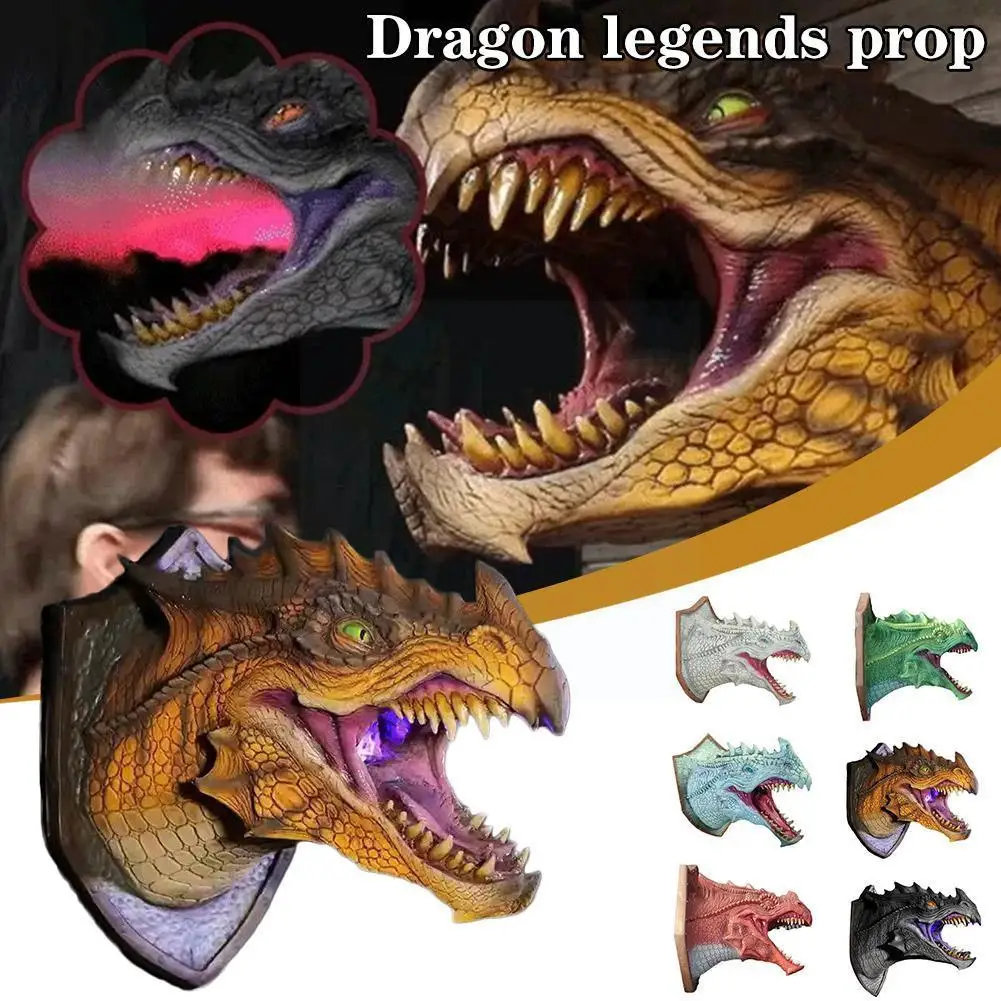 Dragon Legends Prop 3d Wall Decor Home Art Wall Statue Dinosaur Shape Mounted Light Sculpture T4o8
