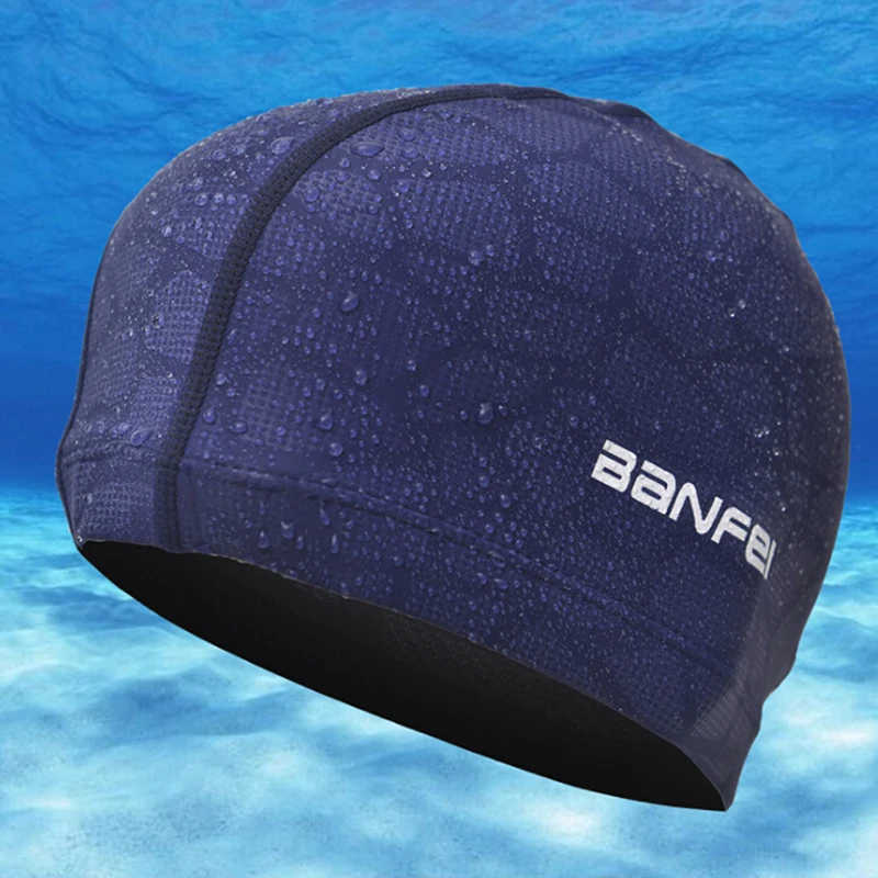 

New 2021 Elastic Waterproof PU Fabric Protect Ears Long Hair Sports Swim Pool Hat Swimming Cap Free size for Men & Women Adults