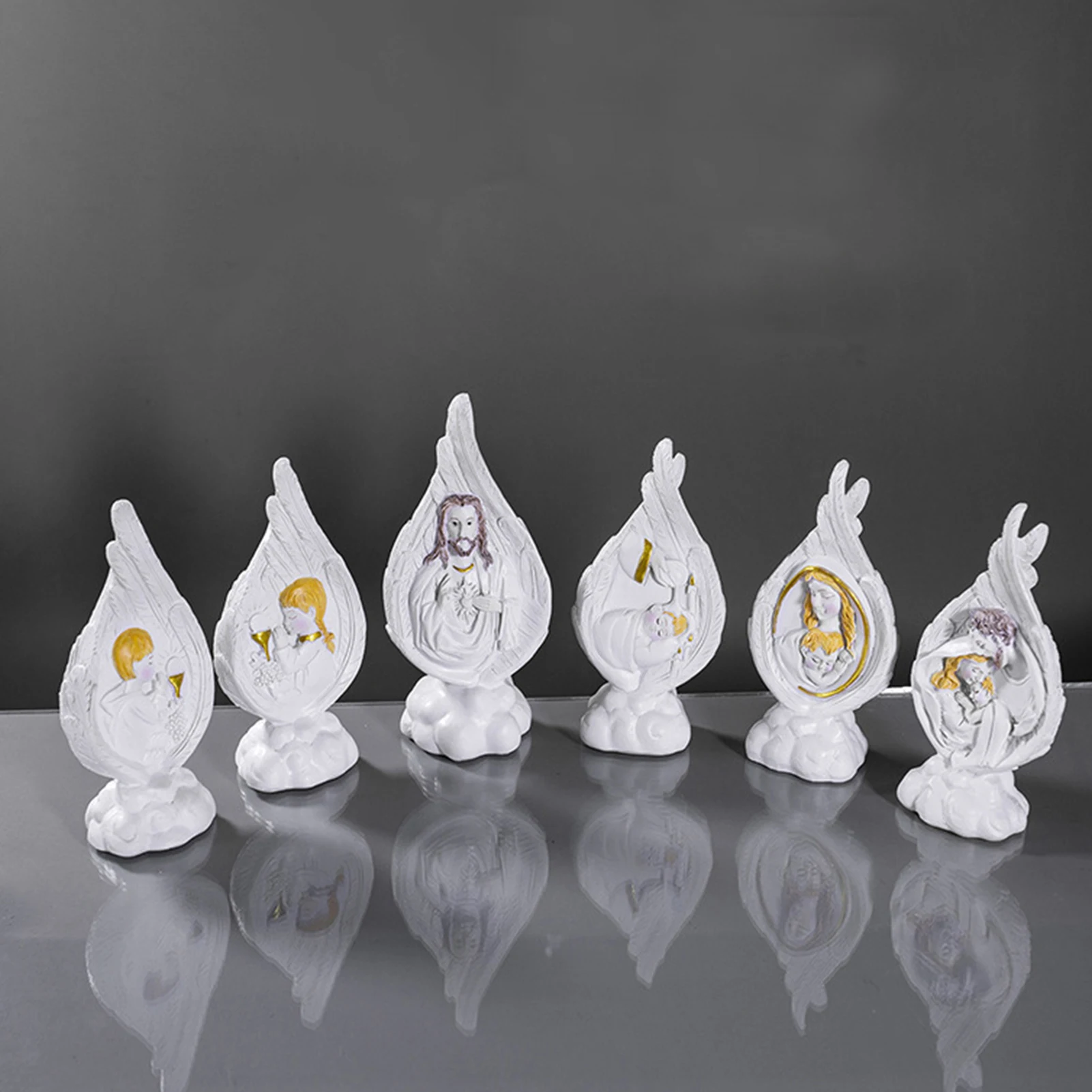 

Jesus Statue Virgin Mary And Child Nativity Baptism With Angel Wing Resin Ornament Table Top Decoration Religious Catholic