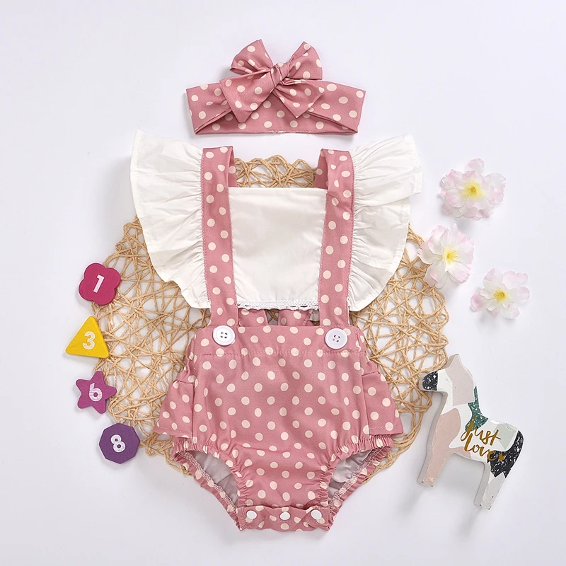 

hibobi 2-piece Polka Dot Ruffle Bodysuit & Headband for Baby Girl