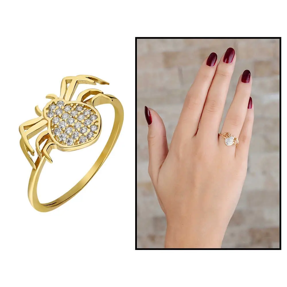

Zircon Stone Spider Design Gold Color 925 Sterling Silver Lady Ring