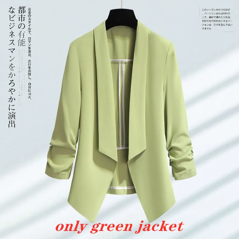 Korean Style Slim Fitting Thin Jacket Blazer Casual Wide Leg Pants Two-piece Elegant Women's Pants Set Summer Office Outfits