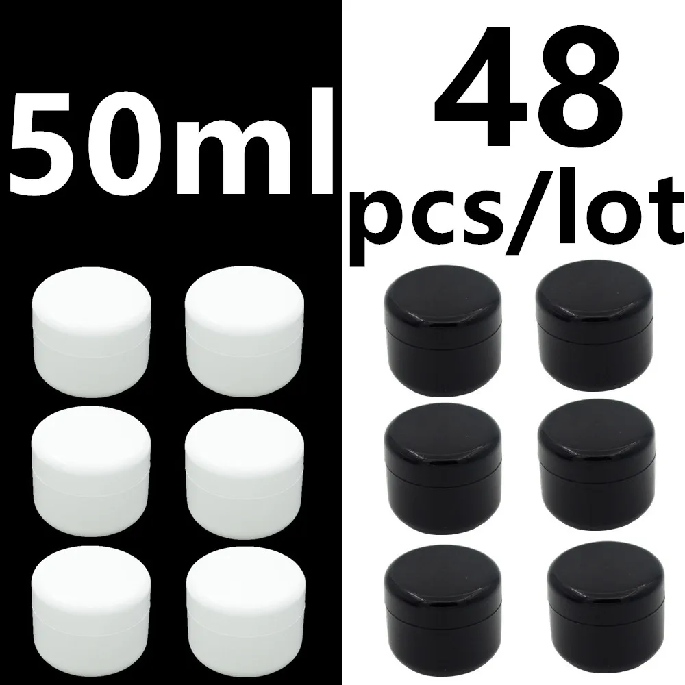 

48pcs/Lot 50ml 50g White Black Refillable Bottles Travel Face Cream Lotion Cosmetic Container Plastic Empty Makeup Jar