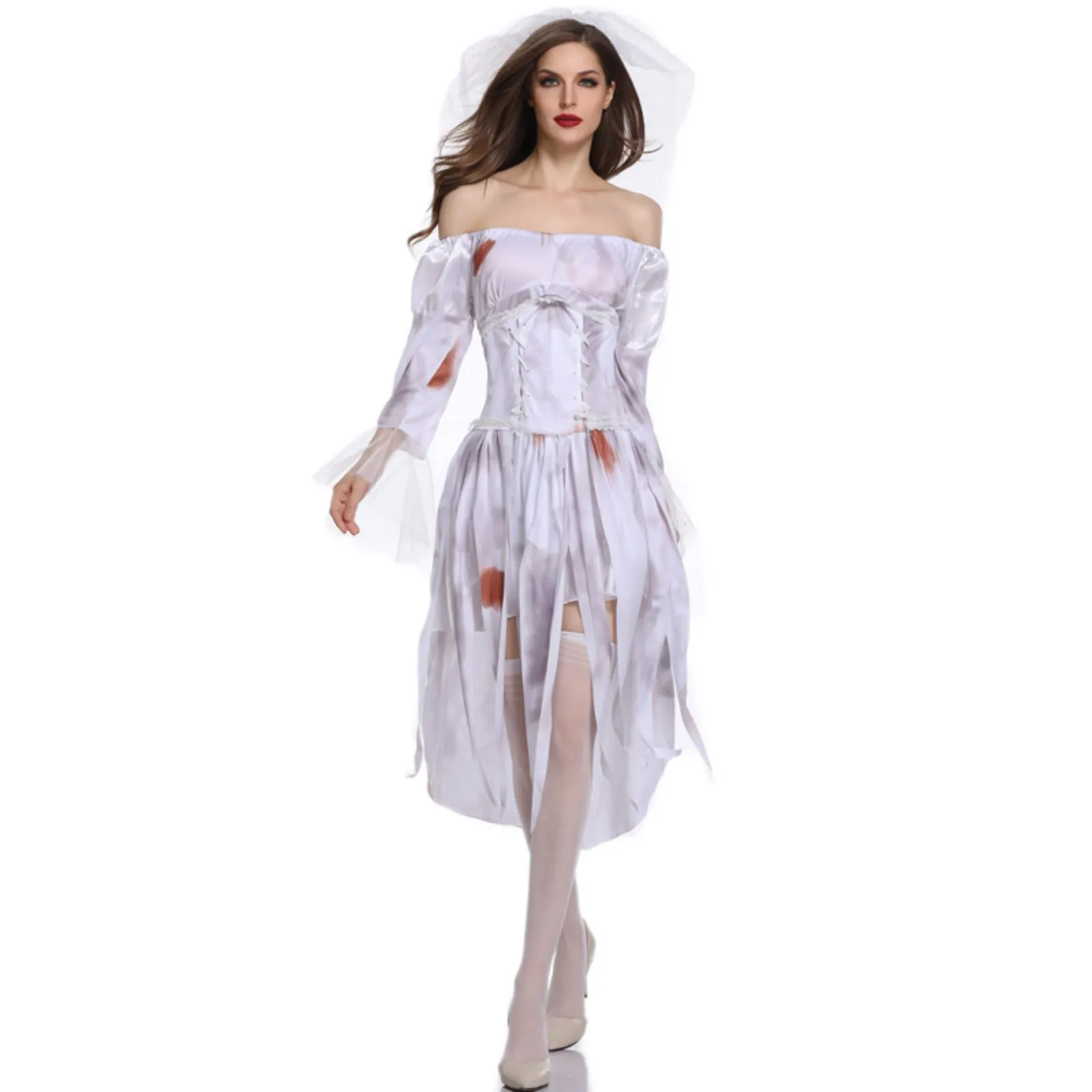 

Женский костюм для косплея на Хэллоуин привидение невесты Зомби костюм невесты платье для выступления на сцене юбка + вуаль комплект для ролевых игр