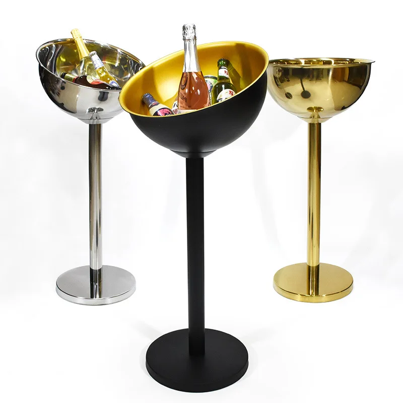 

304 Stainless Steel Champagne Basin Floor Standing Stand Cooling Ice Bucket Golden Silver Wine Beer Ice Bucket Bar OutdoorParty