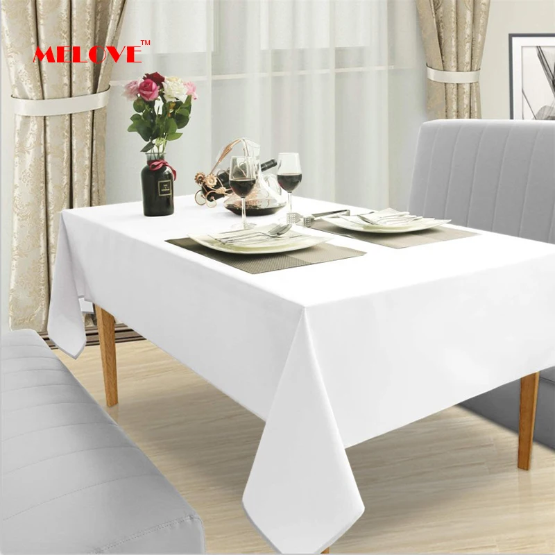 

White Wedding Party Cover Tablecloth Round/Rectangle Solid Color Dining Tablecloth Home Decoration Banquet Hotel Table Cloth