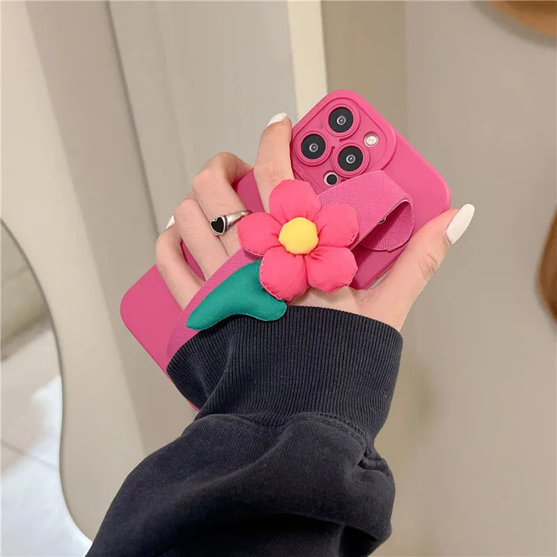 

3D Cute Down Jacket Tulip Flower Wrist Strap Soft Case For iPhone 11 12 13 Pro Max XS Max XR X 7 8 Plus Lens Protection Cover