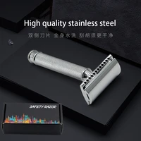 zinc alloy chrome steel premium double edge traditional razor manual shaver wet shaving classic metal shavers with caser