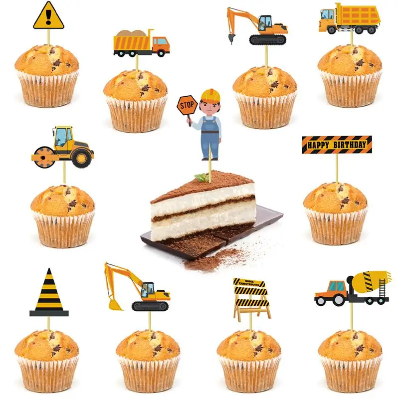 

24pcs Cake Topper Cartoon Car Transport Cake Fruit Decorative Cupcake Topper Food Picks Kids Birthday Party Wedding Favors
