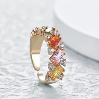 2022 new romantic rainbow zircon rings for women fashion gold plated adjustable opening ring ladies wedding party jewelry gifts