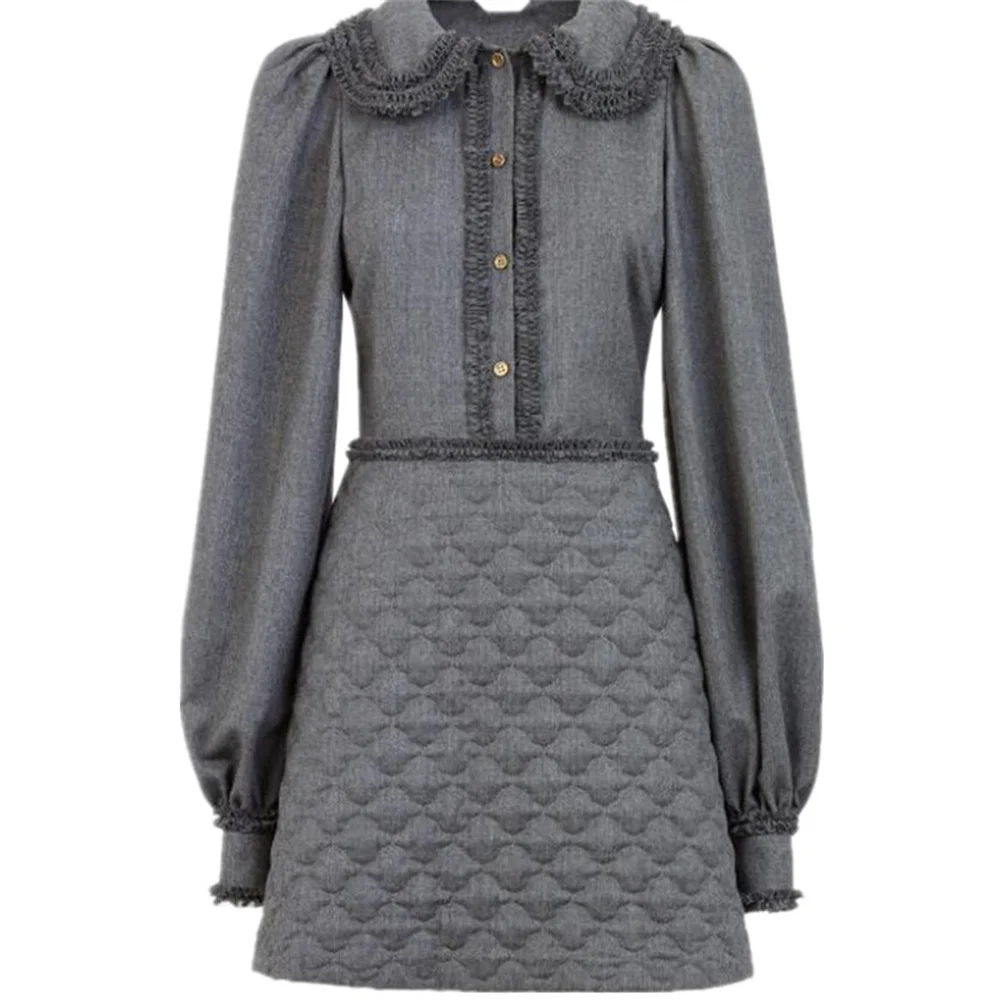 

Doll Collar Dress Catwalk Single Breasted Casual Fashion Long Sleeve Dress