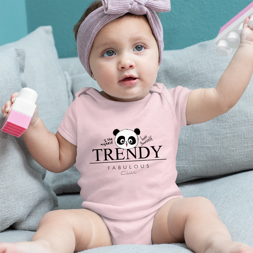 

Cute Panda Pink Baby Girl Clothes Onesies Cartoon Harajuku Short Sleeve Infant Outfits European Aesthetic 2022 Newborn Bodysuit