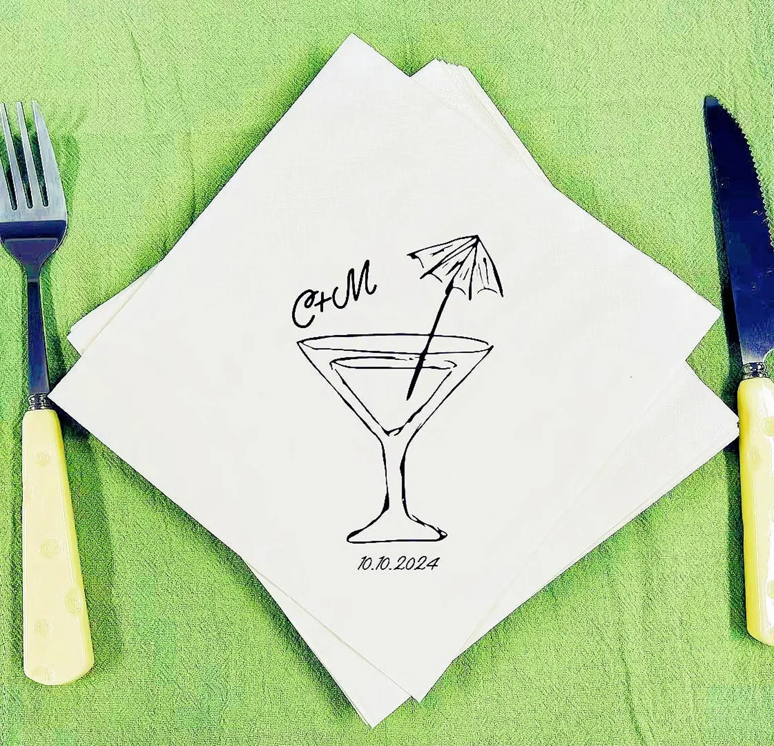 Custom Cheers Cocktail Napkin Personalized Wedding Napkins Anniversary Engagement Party Bache