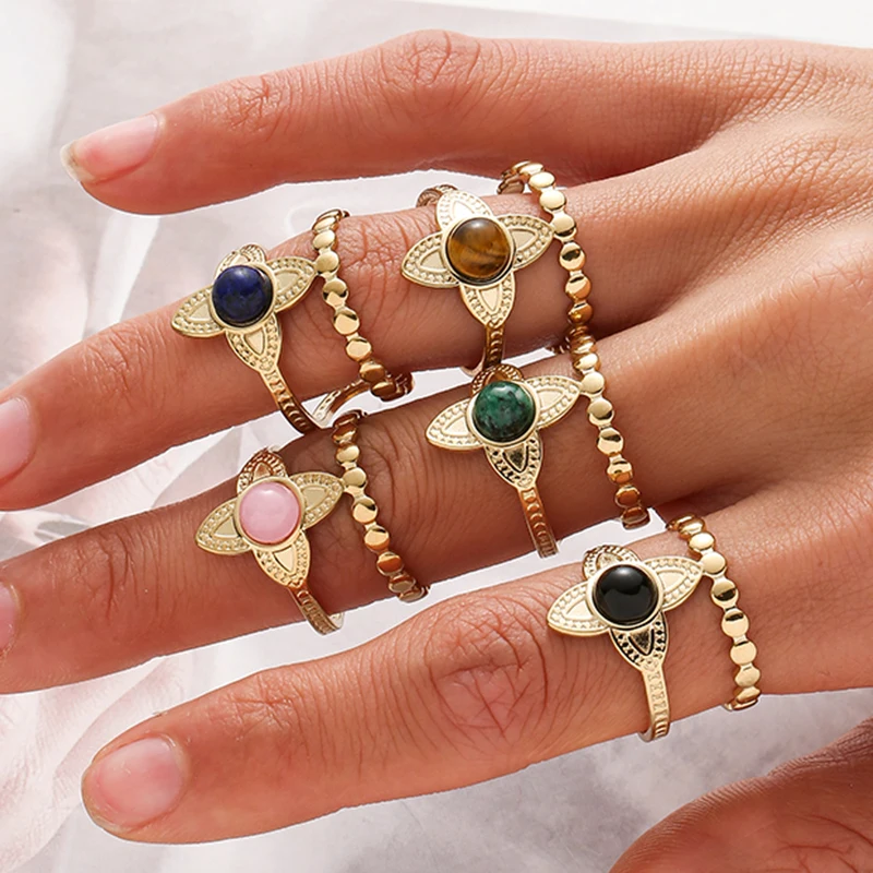 

Inlaid Zircon Hollow Out Ring Adjustable Opening Rings for Women Flower Stainless Steel Ring Personalized Fashion Jewelry