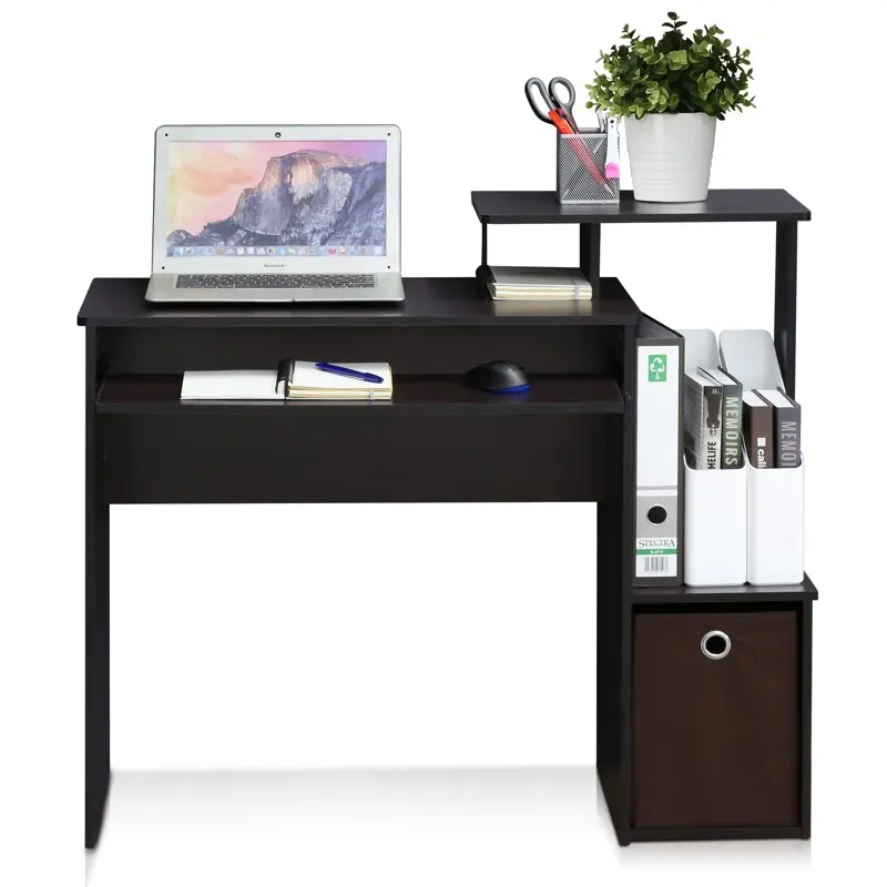 

POPTOP Econ Multipurpose Home Office Computer Writing Desk with Bin, Dark Walnut, Multiple Colors