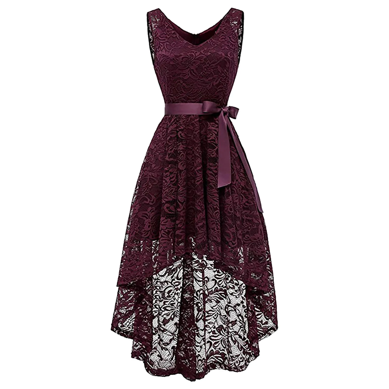 

Womens' Ball Party V Neck Sleeveless Lace High Rise Lace Dress Christmas Party Dresses