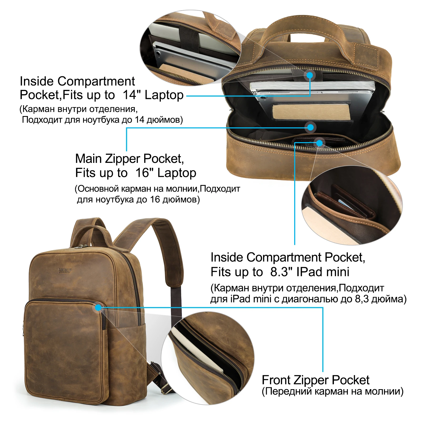 Men's Genuine Leather Business Outdoor Travel Backpack Cowhide Large Capacity Multifunction Fashion Trend Computer Bag