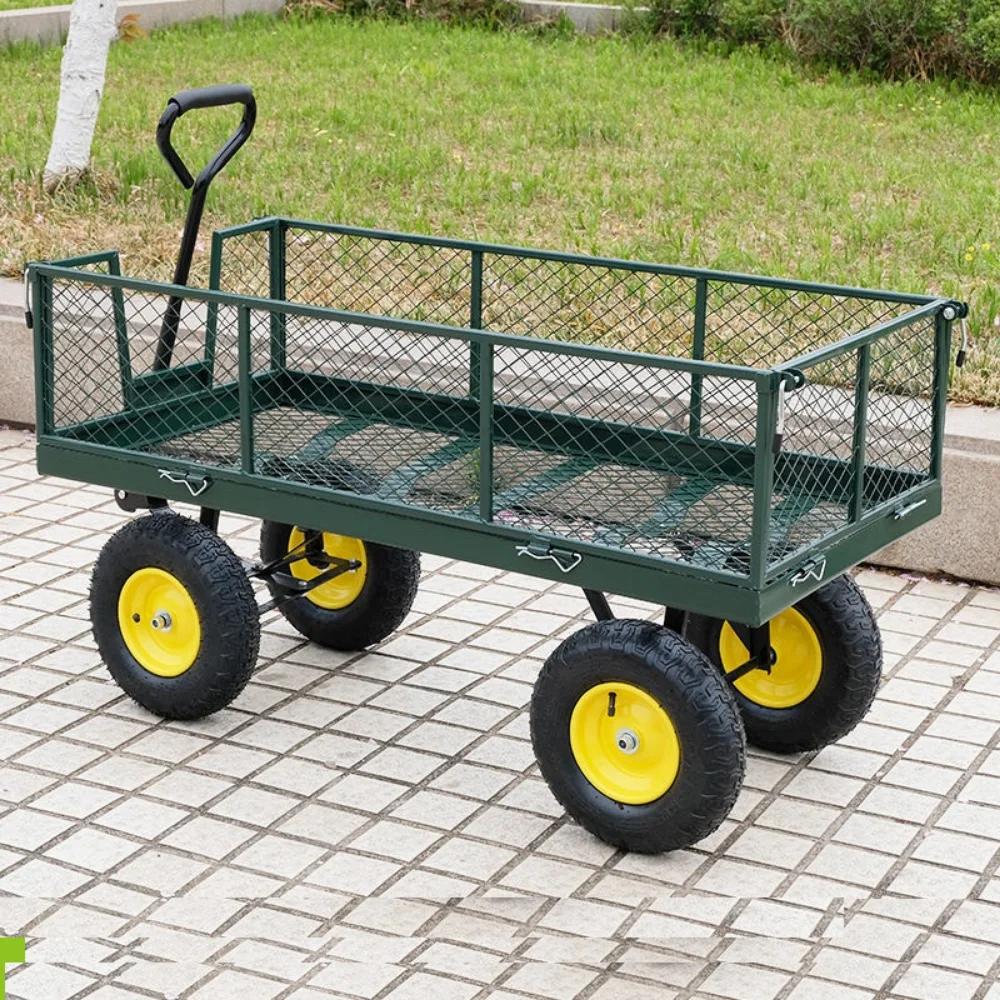 Household Garden Wagon Trolley Courtyard Camping Lawn 4 Wheel Barrow Outdoor Steel Folding Cart Beach Wagon Cart