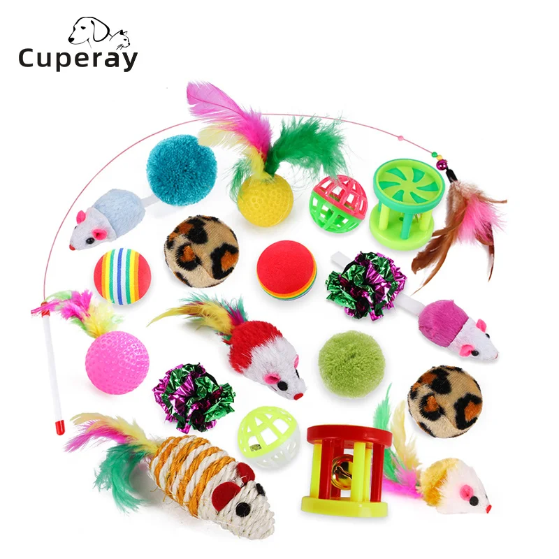 

Pet Cat Toy Combination Set Fun Cat Toy Funny Cat Stick Sisal Mouse Bell Ball Cat Supplies Kitten Toys Variety Pack 20 Piece Set