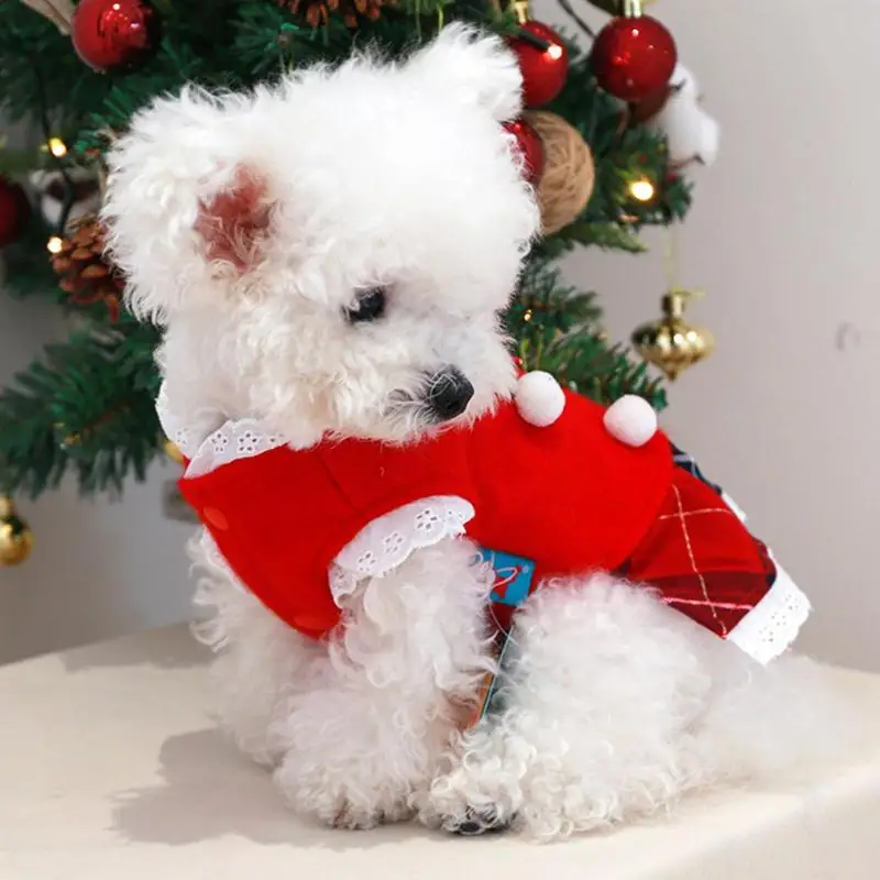 

Christmas Dog Clothes Winter Pets Dresses Warm Cute Printed Skirt For Dogs Puppy Cat Kitten Cotton Pet Clothing Cats Costume