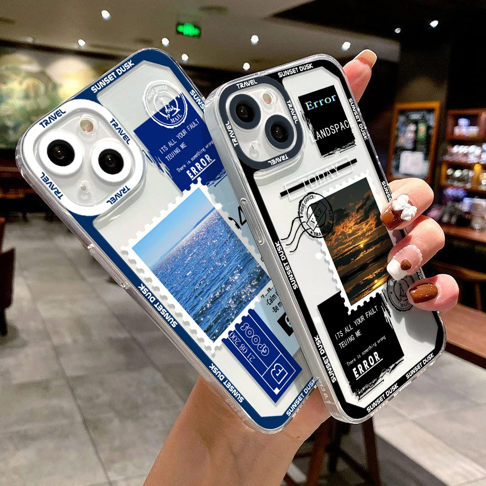 Landscape Stamp Label Phone Case For iPhone 13 11 14 Pro Max Cases iPhone 12 Mini 7 8 Plus XSMax XR SE 2022 2020 Soft Back Cover