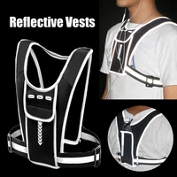 night reflective vest motorcycle bicycle night riding warning vest multi pockets adjustable cycling running sports vests bag