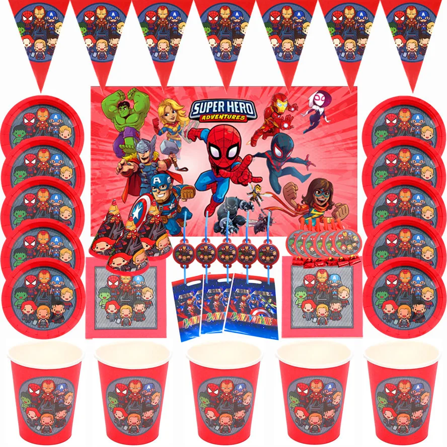 

The Avengers Party Decorations Kids Boys Birthday Disposable Tableware Set Baby Shower Cartoon Superhero Birthday Party Supplies
