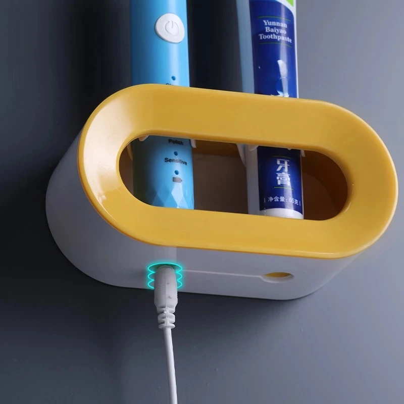 

Hot Double Hole Toothbrush Rack Bathroom Electric Toothbrush Holder Punch-free Toothbrush Storage Rack