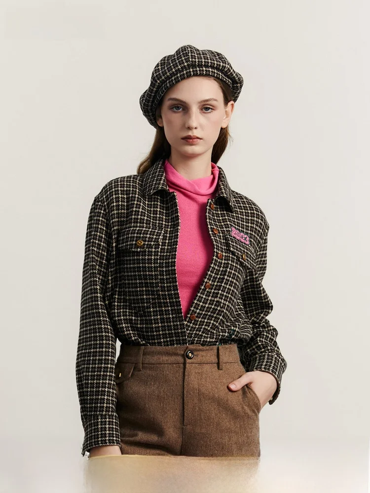 Женские клетчатые рубашки Answer с длинным рукавом зима 2023 ретро художественная