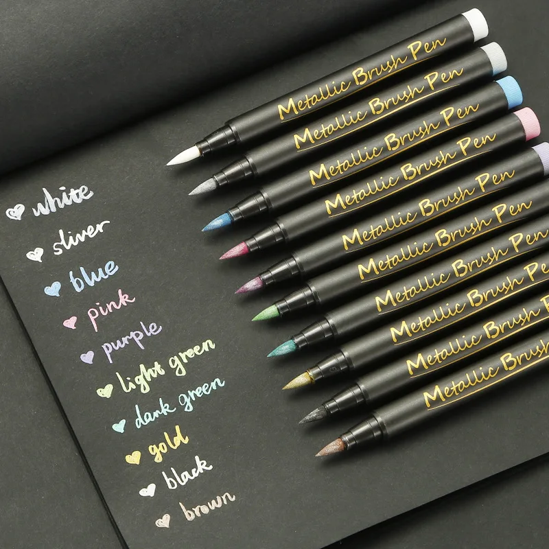 

10/12 colors set Metallic Brush Marker Birthday Gift Card Making Metallic Color Pen for DIY Photo Album glass wine marker