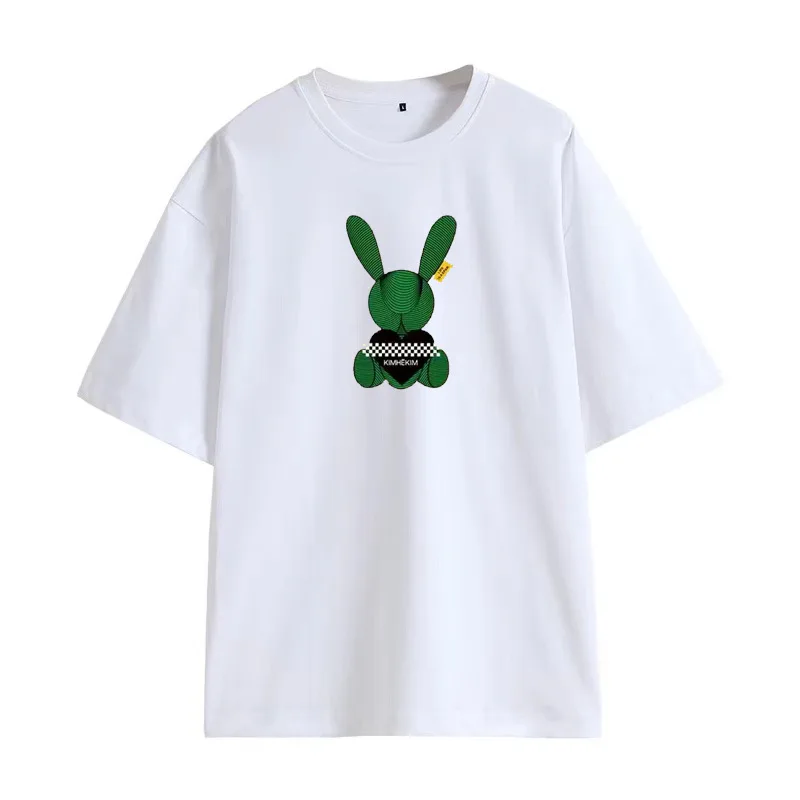 

Новая свободная футболка с коротким рукавом и плечом, облегающая хлопковая футболка с коротким рукавом и коротким рукавом в виде кролика на бедрах, белого цвета