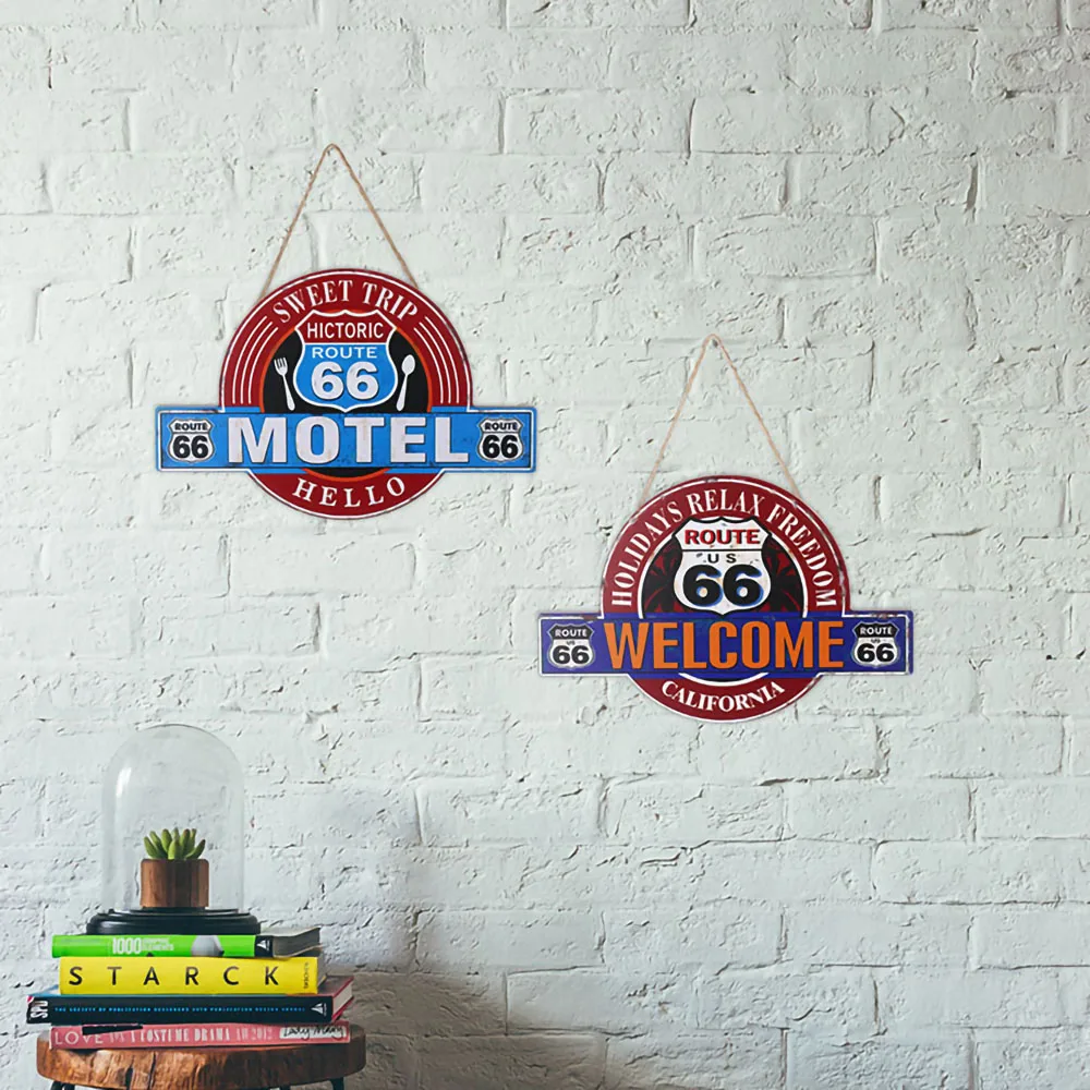 

USA Route 66 Wooden Signs Hanging Vintage Wood Plaque California Wall Plates Garage Motel Man Cave Decoration Home Decor