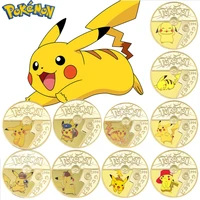 original pokemon commemorative coin kawaii pikachu patterns gold plated color patterns collection anime toys childrens gifts