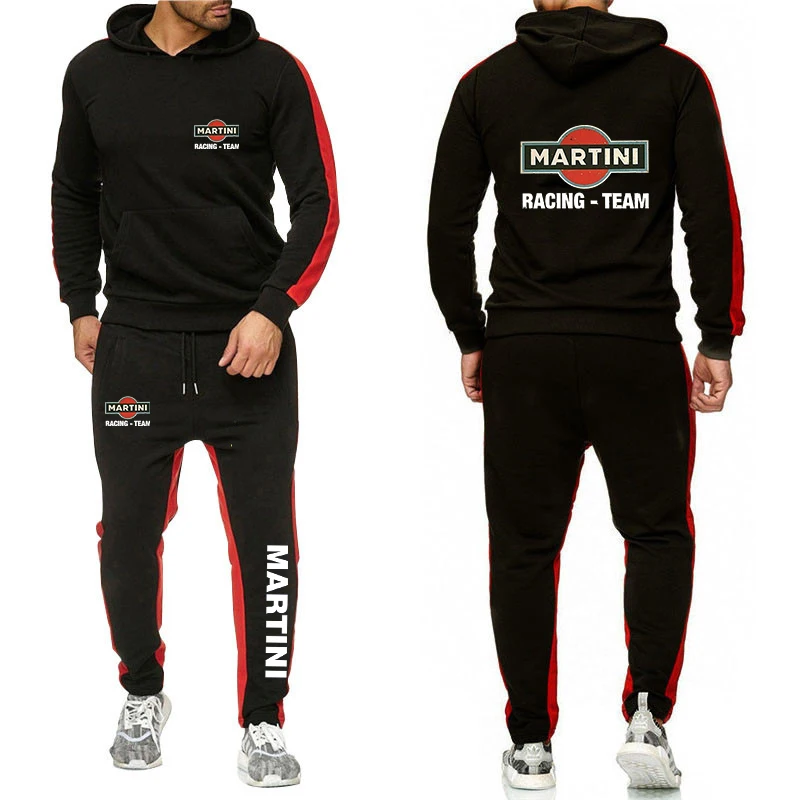 

Костюм мужской однотонный с принтом Martini Racing, Приталенная толстовка с полосками, брюки, комплект из 2 предметов, весна-осень 2022