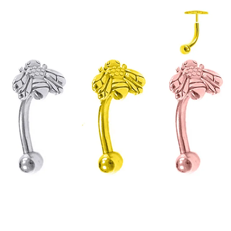 

Bee Push in Eyebrow Ring Threadless Piercing Ear Cartilage Tragus Rook Conch Stud Earrings Body Jewelry 16G 316L Surgical Steel