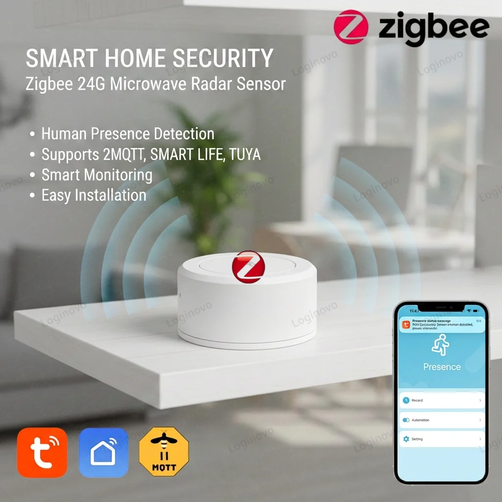 Фото Датчик присутствия человека Zigbee 24G с радаром миллиметрового диапазона, Smart Life 2MQTT, приложение Tuya, трекер движения для домашней безопасности, питание от батареи №1