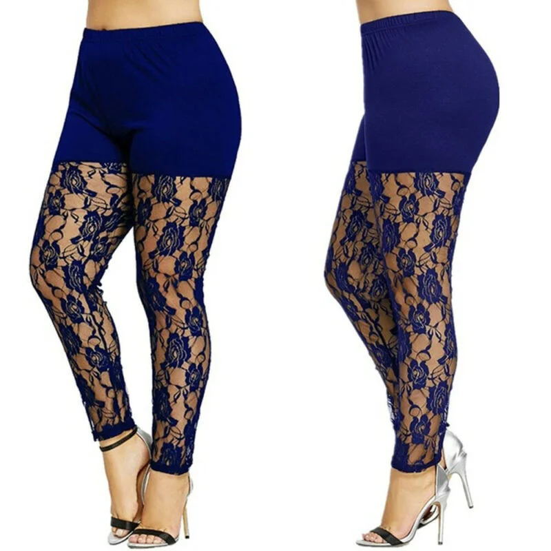 

Plus Size 4XL Lace Hollow Out Leggings for Women High Waist Pencil Pants Skinny Lace Floral Trouser Casual Style Womens Homewear