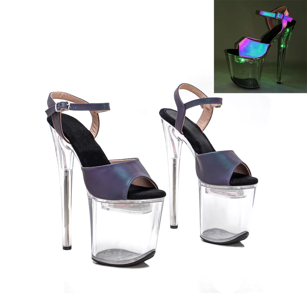 Leecabe 8Inch/20cm holographic PU upper  lady LED Light Up Shoes Glowing  Platform party High Heels Shoes Pole Dancing Shoes