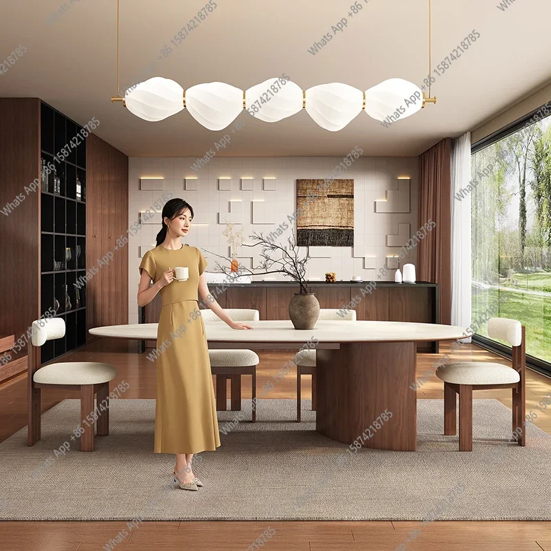 Фото Стол O Xc Beige Travertine Teardrop, обеденный стол в стиле Ваби-Саби середины века с основанием из орехового дерева, устойчивый к царапинам и пятнам, с возможностью индивидуальной настройки №3